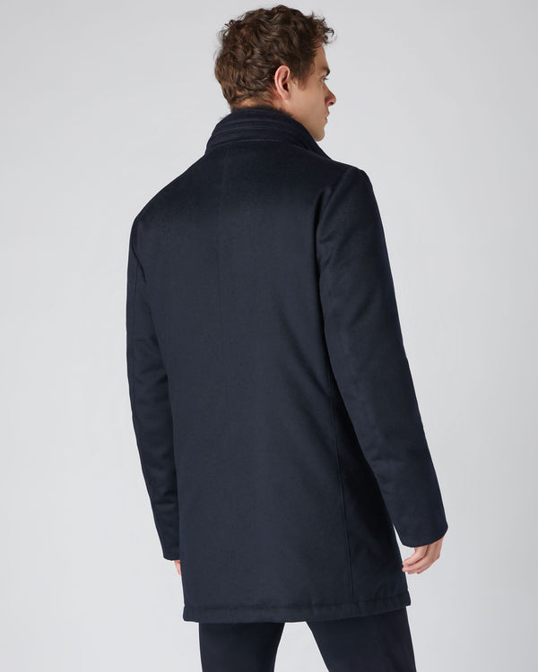 N.Peal Men's Fur Trim Woven Parka Navy Blue PRE-ORDER