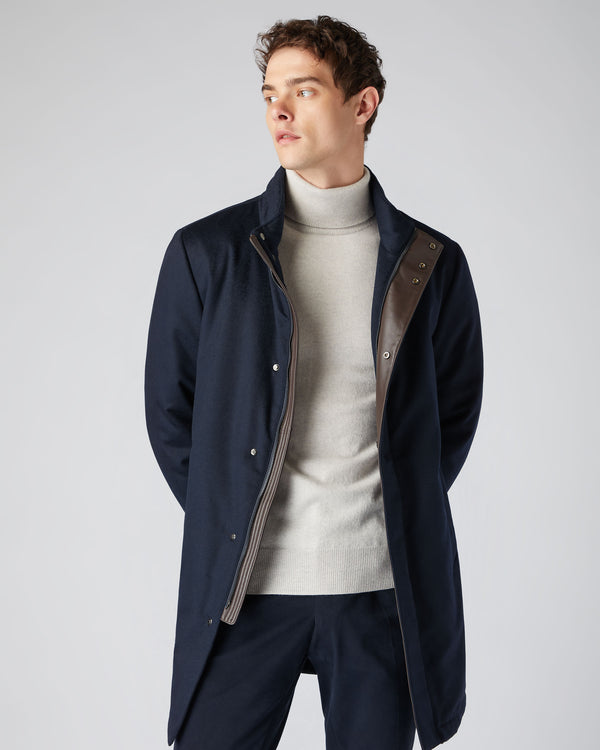 N.Peal Men's Fur Trim Woven Parka Navy Blue PRE-ORDER