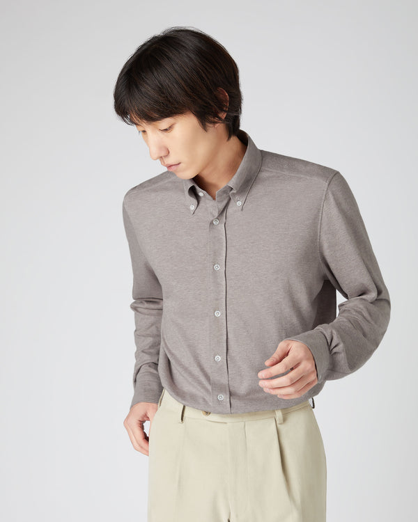 N.Peal Men's Button Down Collar Shirt Beige Brown