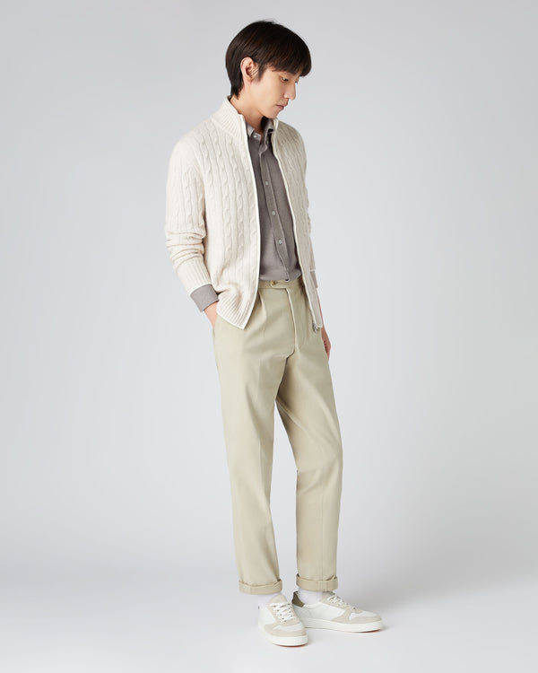 N.Peal Men's Button Down Collar Shirt Beige Brown