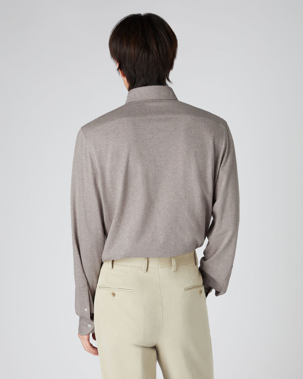 N.Peal Men's Button Down Collar Shirt Beige Brown