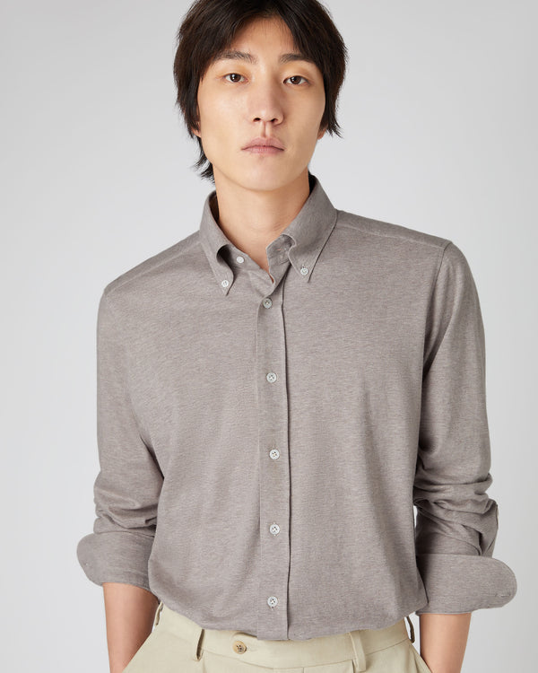 N.Peal Men's Button Down Collar Shirt Beige Brown