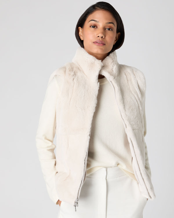 Women's Fur Lined Reversible Cashmere Gilet Snow Grey