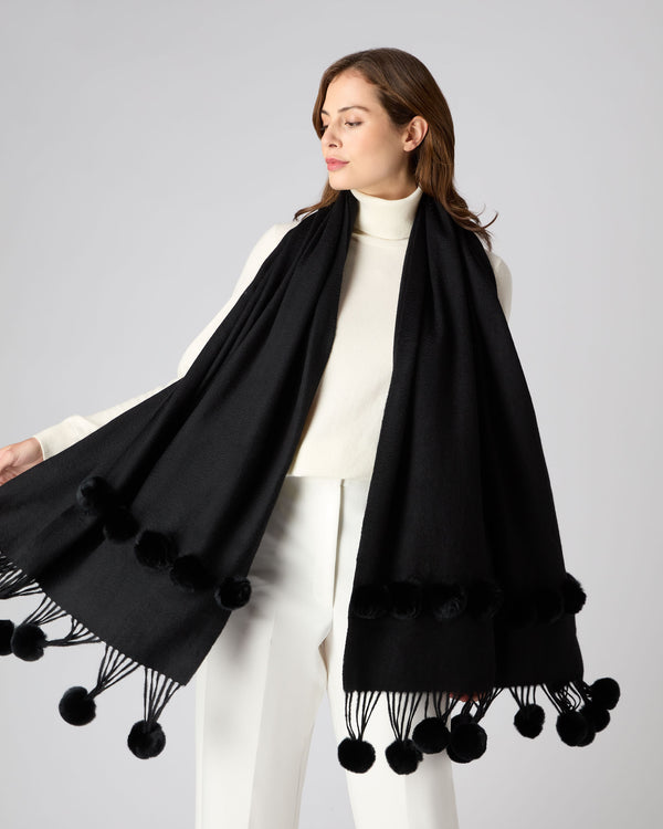 Women's Davos Fur Bobble Woven Shawl  2