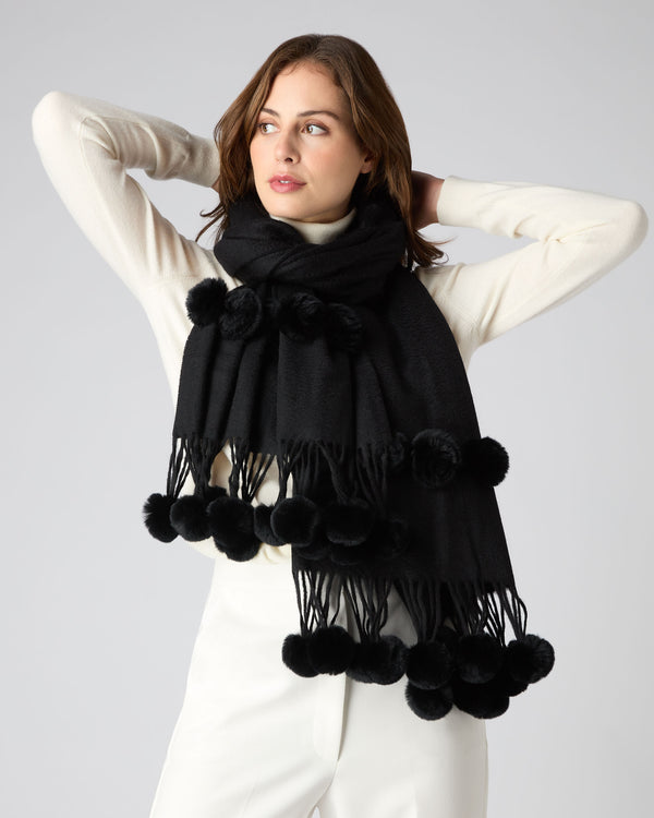 Women's Davos Fur Bobble Woven Shawl  3