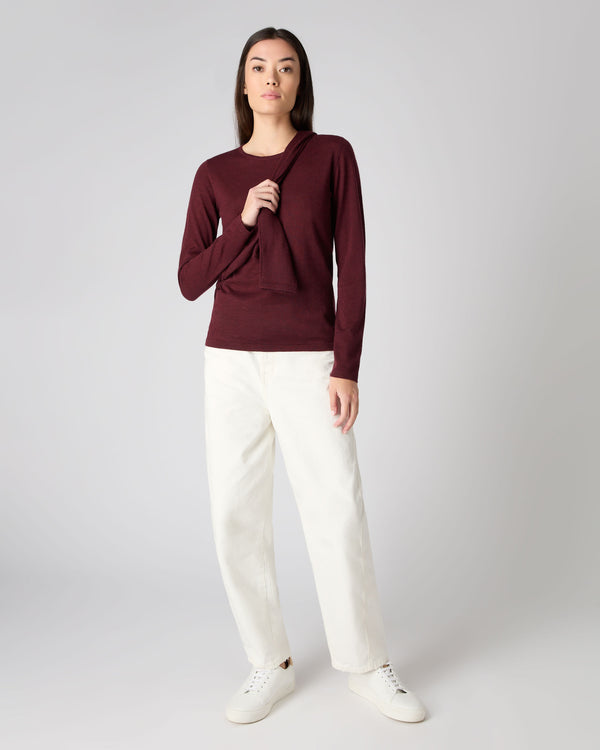 N.Peal Women's Superfine Long Sleeve Cashmere Top Burgundy Red