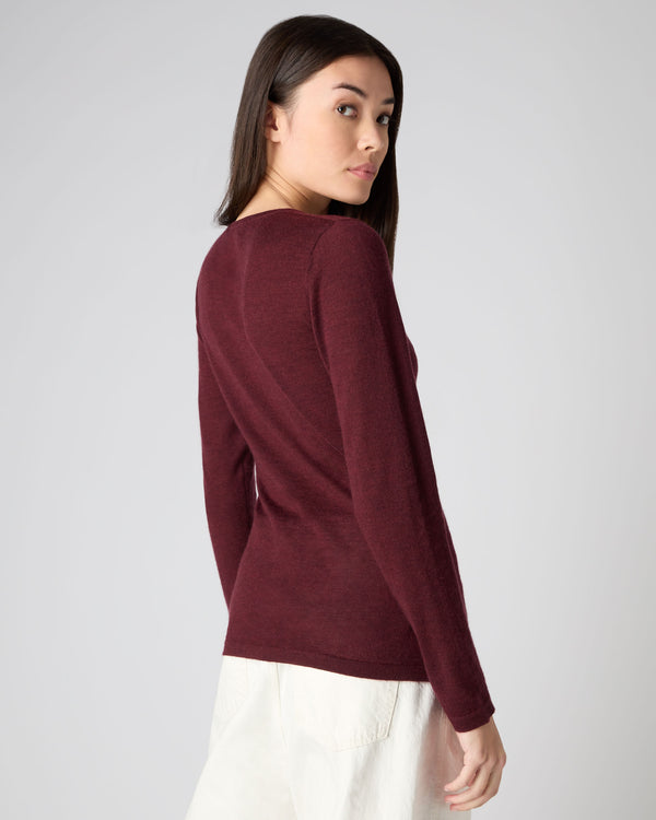N.Peal Women's Superfine Long Sleeve Cashmere Top Burgundy Red