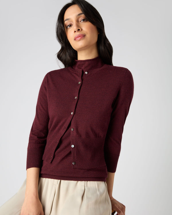 Women's Superfine Cropped Cashmere Cardigan Burgundy Red | N.Peal