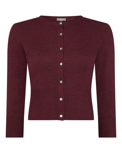 N.Peal Women's Superfine Cropped Cashmere Cardigan Burgundy Red