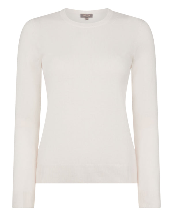 N.Peal Women's Round Neck Cashmere Jumper New Ivory White