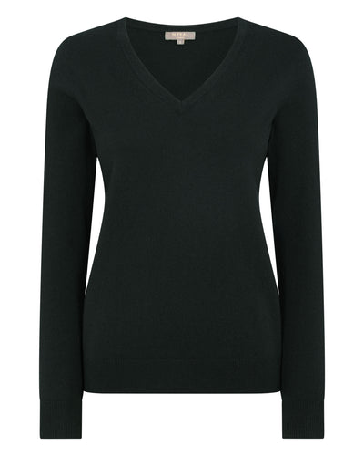 N.Peal Women's V Neck Cashmere Jumper Dark Green