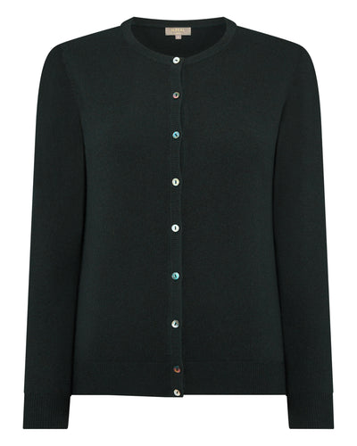 N.Peal Women's Round Neck Cashmere Cardigan Dark Green