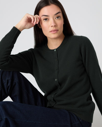 N.Peal Women's Round Neck Cashmere Cardigan Dark Green