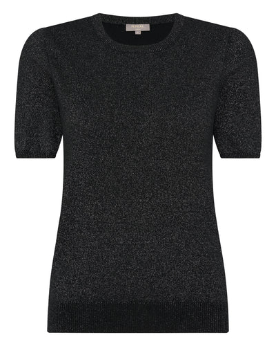 N.Peal Women's Round Neck Cashmere T Shirt With Lurex Black Sparkle