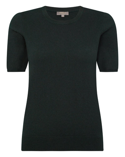 N.Peal Women's Round Neck Cashmere T Shirt Dark Green