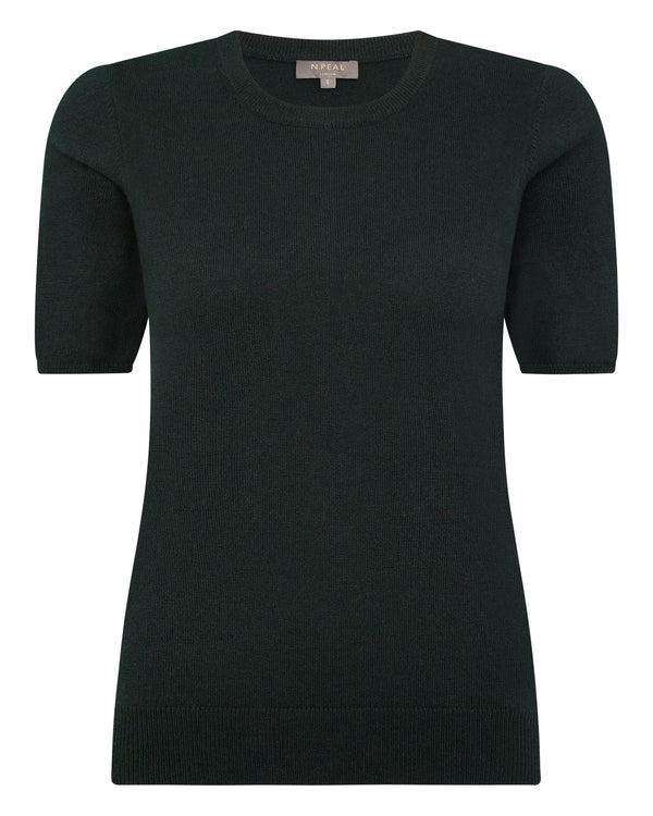 N.Peal Women's Round Neck Cashmere T Shirt Dark Green
