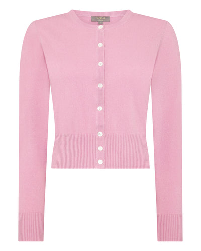 N.Peal Women's Long Sleeve Cropped Cashmere Cardigan Burano Pink