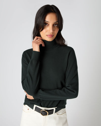 N.Peal Women's Polo Neck Cashmere Jumper Dark Green