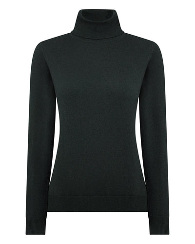 N.Peal Women's Polo Neck Cashmere Jumper Dark Green