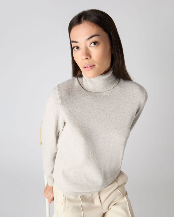 N.Peal Women's Polo Neck Cashmere Jumper Pebble Grey