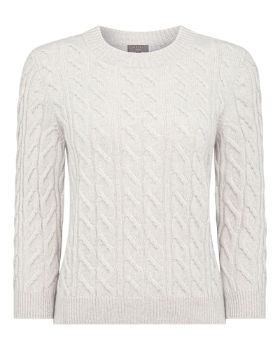 N.Peal Women's Round Neck Cable Cashmere Jumper Pebble Grey