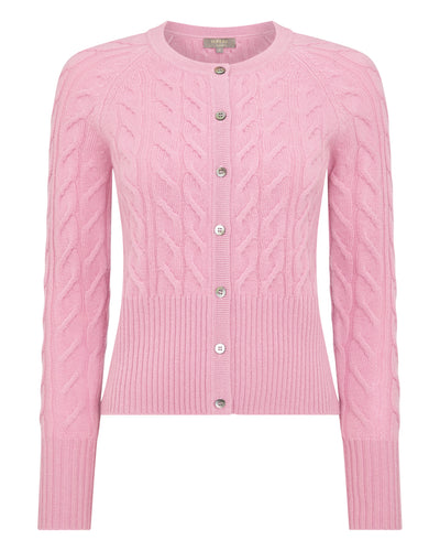N.Peal Women's Cable Cashmere Cardigan Burano Pink