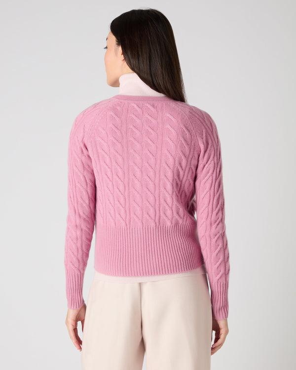 N.Peal Women's Cable Cashmere Cardigan Burano Pink