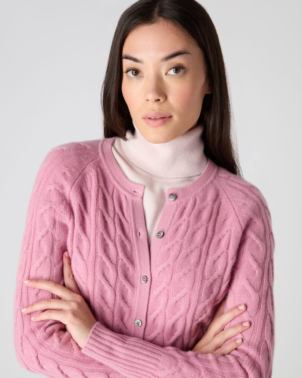 N.Peal Women's Cable Cashmere Cardigan Burano Pink