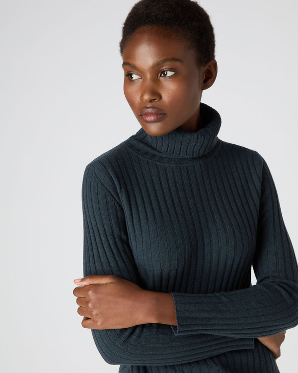 women's black cashmere roll neck jumper