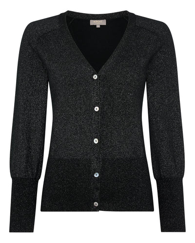 N.Peal Women's V Necked Cashmere Cardigan With Lurex Black Sparkle