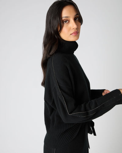 N.Peal Women's Metal Trim Cashmere Jumper Black