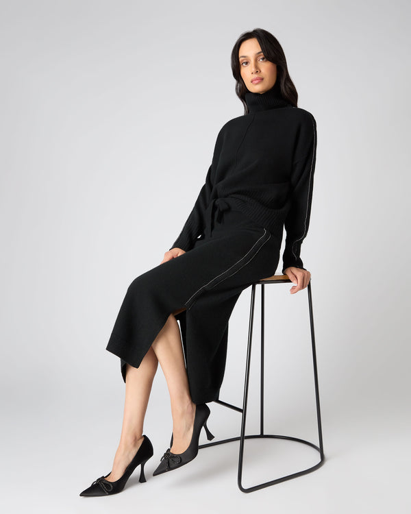 N.Peal Women's Metal Trim Cashmere Skirt Black