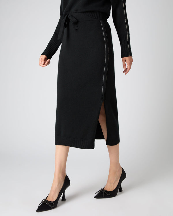 N.Peal Women's Metal Trim Cashmere Skirt Black