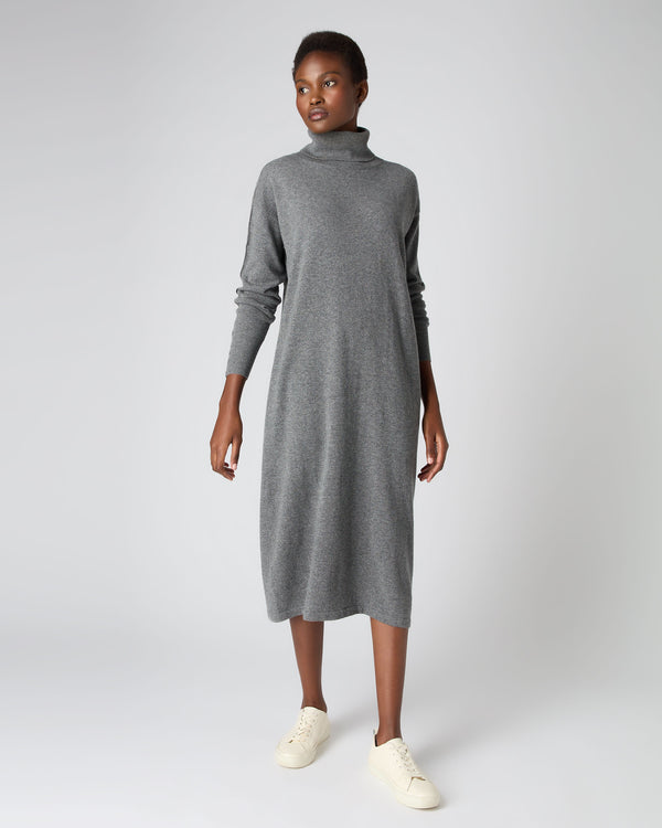 N.Peal Women's Metal Trim Cashmere Dress Elephant Grey