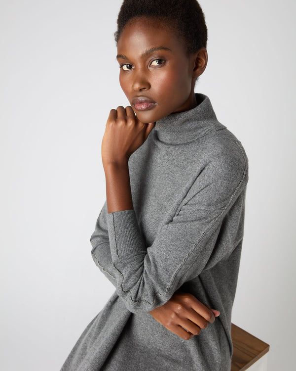 N.Peal Women's Metal Trim Cashmere Dress Elephant Grey