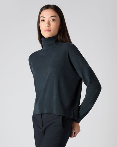 N.Peal Women's Relaxed Roll Neck Cashmere Jumper Grigio Blue