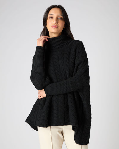 N.Peal Women's Oversize Cable Cashmere Jumper Black