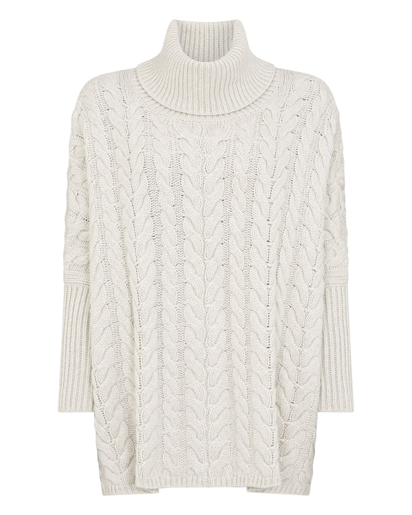 N.Peal Women's Oversize Cable Cashmere Jumper Pebble Grey