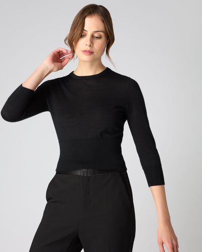 N.Peal Women's Superfine Crop Cashmere Jumper Black