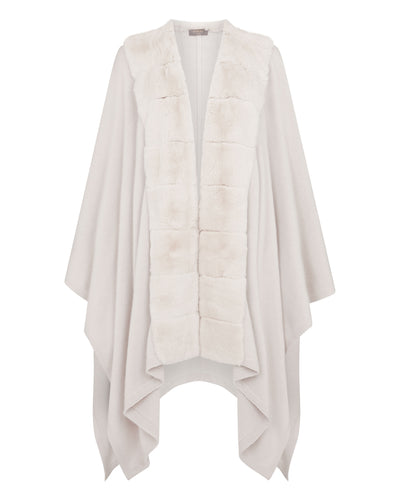 N.Peal Women's Rex Trim Lightweight Cashmere Cape Snow Grey