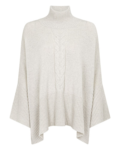 N.Peal Women's Rib Sleeved Cable Cashmere Jumper Pebble Grey