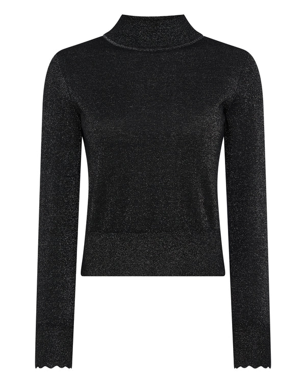 N.Peal Women's Crop Mock Neck Jumper With Lurex Black Sparkle