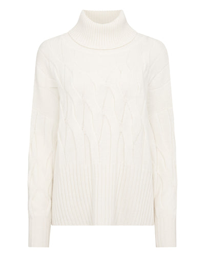 N.Peal Women's Relaxed Cable Roll Neck Cashmere Jumper New Ivory White