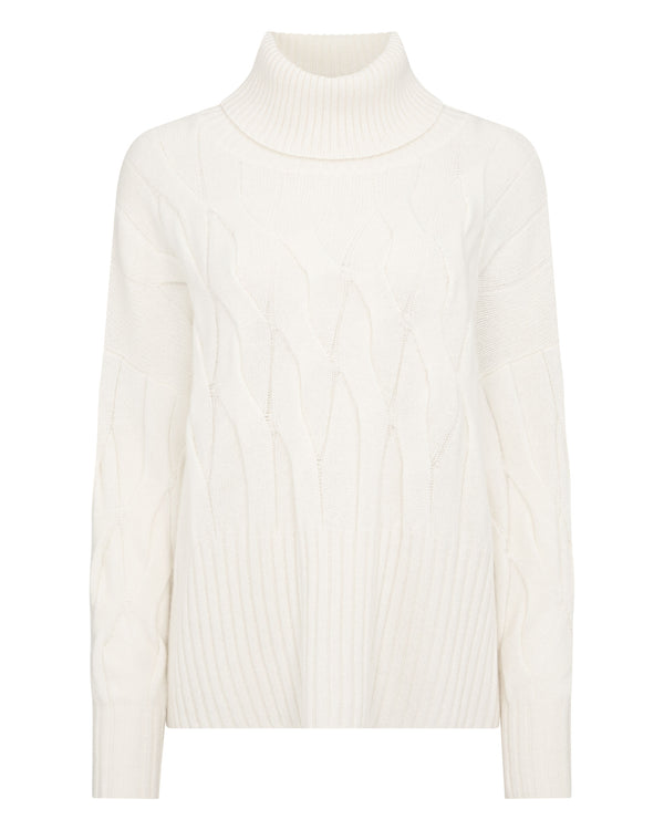 N.Peal Women's Relaxed Cable Roll Neck Cashmere Jumper New Ivory White