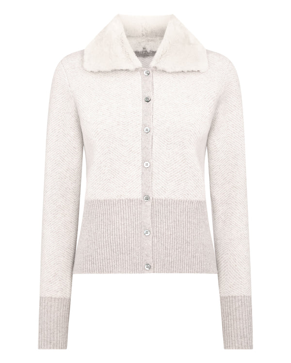 N.Peal Women's Herringbone Cashmere Cardigan Sand Brown