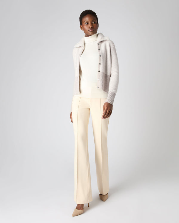 N.Peal Women's Herringbone Cashmere Cardigan Sand Brown