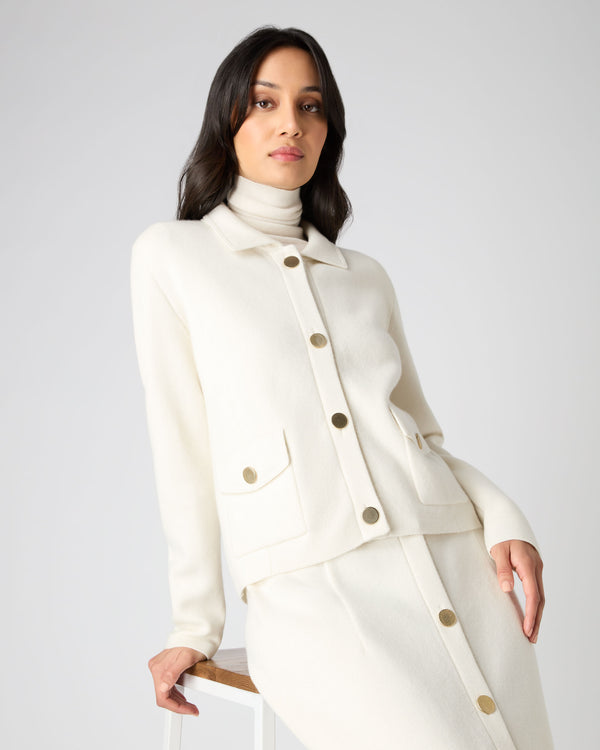 N.Peal Women's Cropped Milano Cashmere Jacket New Ivory White