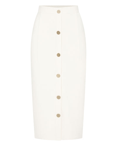 N.Peal Women's Button Through Cashmere Skirt New Ivory White