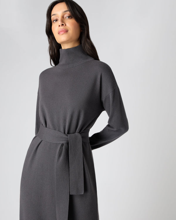 N.Peal Women's Long Mock Neck Cashmere Dress Flint Grey