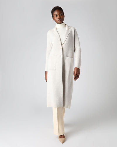 N.Peal Women's Herringbone Cashmere Coat New Ivory White